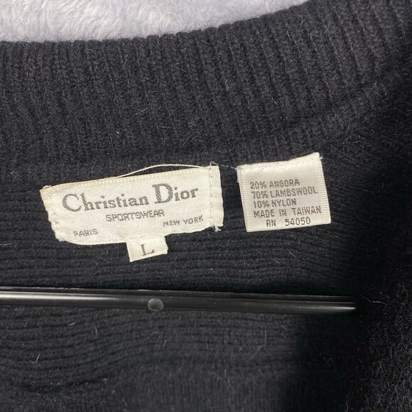 Christian Dior Women's Vtg Sweater Cardigan Black Angora Wool L Preppy Old Money - Picture 3 of 6